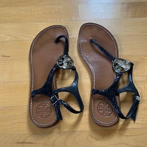 blue leather Tory Burch sandals